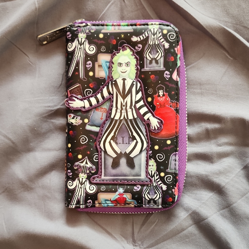 EUC Loungefly Beetlejuice Wallet- Black & Purple